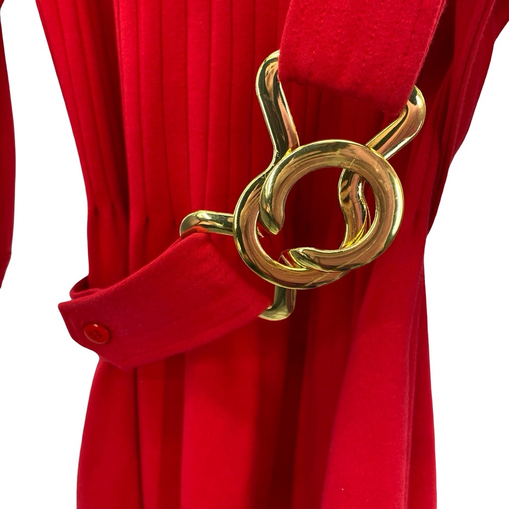 Elizabeth McKay The Pleated Red Belted Knit Dress - Picture 6 of 9